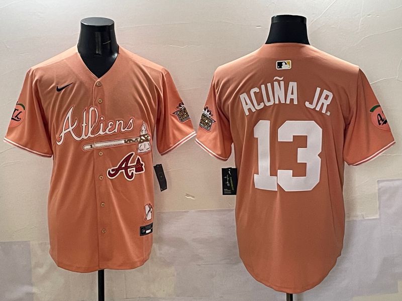 Men Atlanta Braves #13 Acuna jr Orange Five generations Joint Name 2025 Nike MLB Jersey style 9->chicago cubs->MLB Jersey